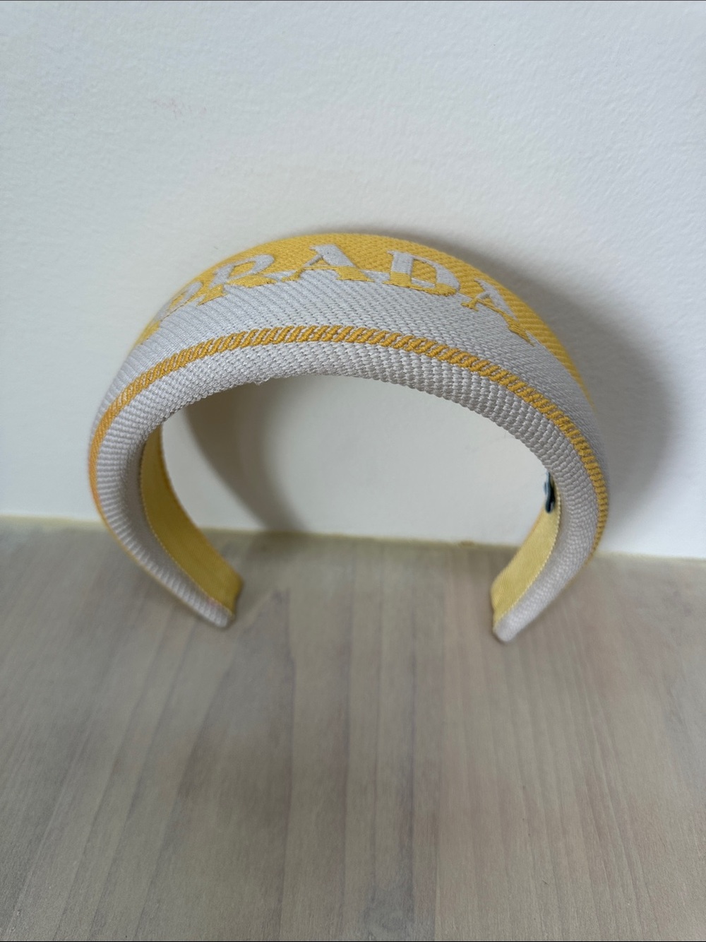 AUTHENTIC Prada Yellow & White Embroidered Logo Padded Headband - Bold Logo - Picture 5 of 6